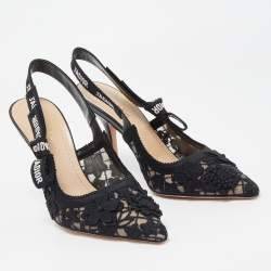 DIOR BLACK FLORAL LACE J'ADIOR POINTED TOE SLINGBACK PUMPS KCV039BYE900 